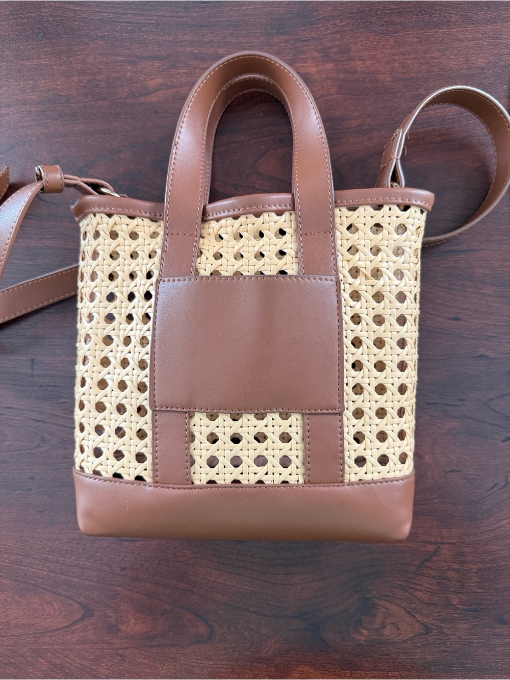 J. Crew Brown and Natural Woven Mini Tote